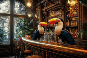 Glasschilderij Toekans vogels op de bar 120x80 cm
