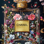 Glasschilderij Doorzichtig fashion parfum flesje met bloemen 80x120 cm