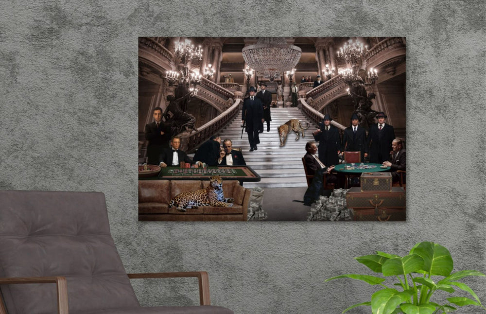 Glasschilderij Maffia in casino 120x80 cm