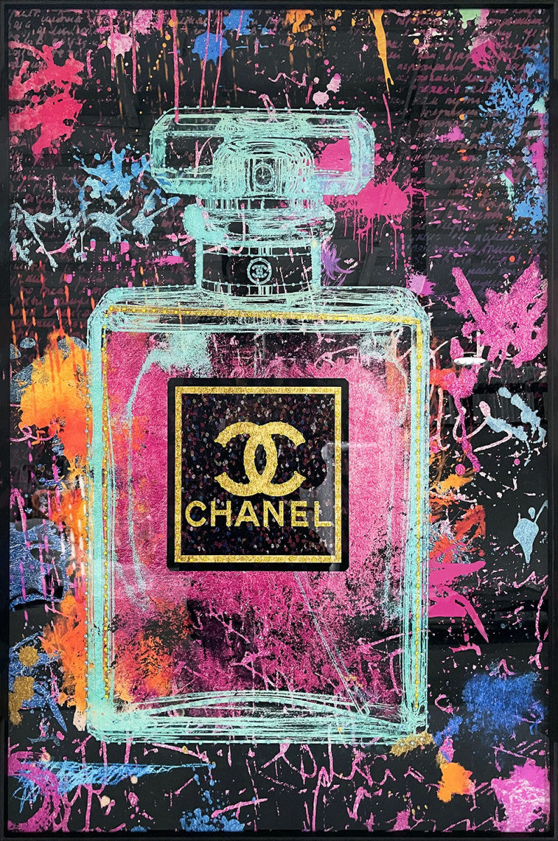 Glasschilderij Gekleurde fashion parfum met kristallen en lijst 80x120 cm (NIEUW)