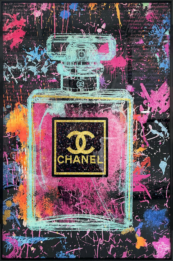 Glasschilderij Gekleurde fashion parfum met kristallen en lijst 80x120 cm (NIEUW)