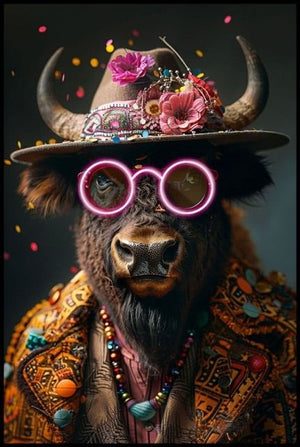 Glasschilderij met ledverlichting - Schotse hooglander roze zonnebril 80x120 cm