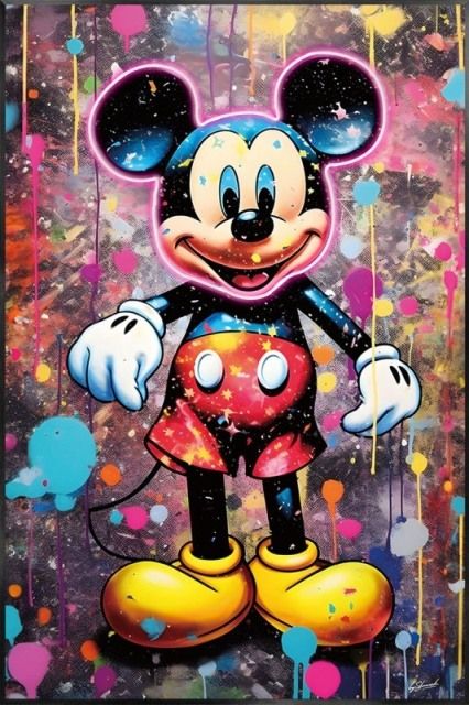 Glasschilderij met ledverlichting - Disney muis roze led 80x120 cm