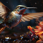 Glasschilderij Kolibrie vogel naast oranje bloem 160x80 cm