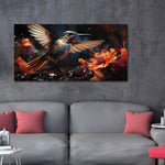 Glasschilderij Kolibrie vogel naast oranje bloem 160x80 cm