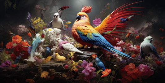 Glasschilderij Papegaai met vogels 160x80 cm