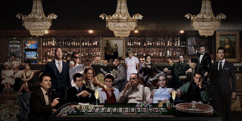Glasschilderij filmsterren in casino 160x80 cm (Magazijn sale)