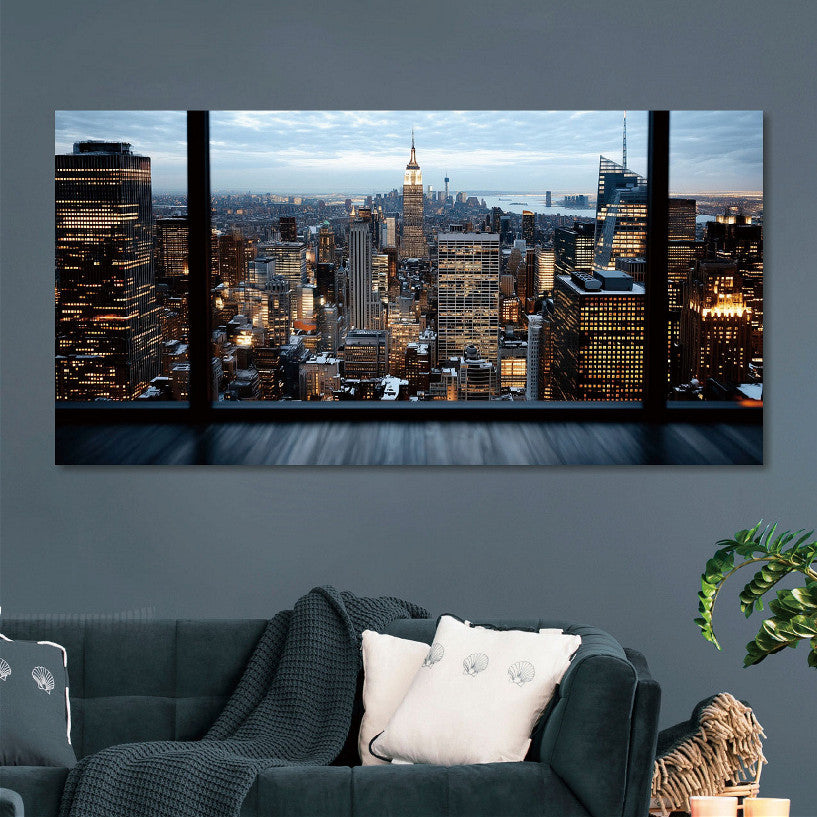 Glasschilderij grote stad Manhattan skyline 160x80 cm