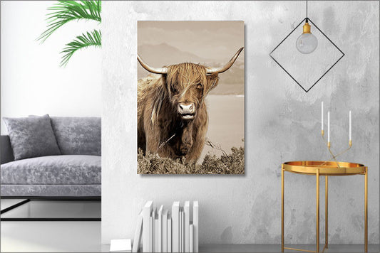 Glasschilderij schotse hooglander links 160x110cm