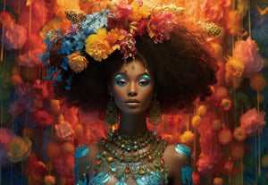 Glasschilderij Vrouw/bloemen kleurrijk  160x110 cm