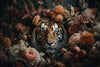 Glasschilderij tijger omringd door bloemen 160x110 cm
