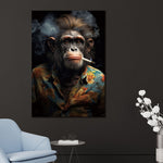 Glasschilderij Aap in kleding met sigaret 110x160 cm