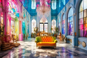 Glasschilderij kleurrijke balzaal 160x110 cm