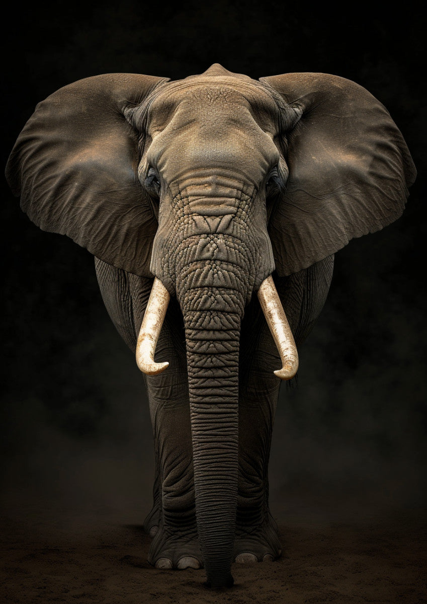 Glasschilderij Olifant close-up donkere achtergrond 110x160 cm