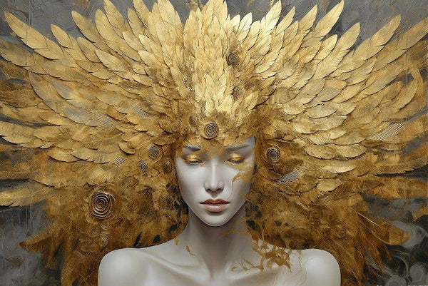 Glasschilderij vrouw close-up gouden accenten  160x110 cm