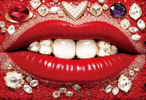 Glasschilderij rode lippen en diamanten 3D reliëf 160x110 cm