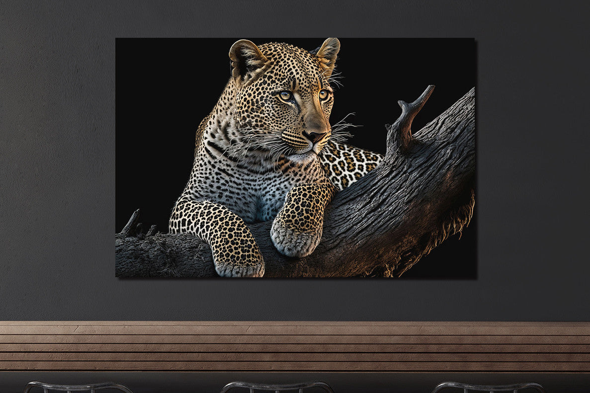 Glasschilderij Luipaard in boom met 3D reliëf 160x110 cm