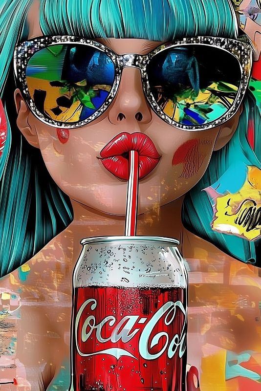 Glasschilderij vrouw met frisdrank in de zomer uniek 3D reliëf 110x160 cm