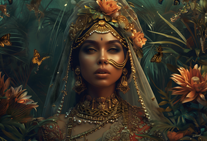 Glasschilderij Vrouw/bloemen/vlinders  160x110 cm