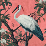 Glasschilderij Kraanvogel / paradijsvogel roze achtergrond 160x110 cm