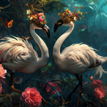 Glasschilderij Flamingo's in de jungle met bloemen  160x110 cm