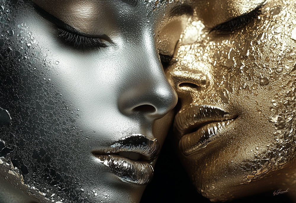 Glasschilderij Gouden/zilveren vrouwen 160x110 cm