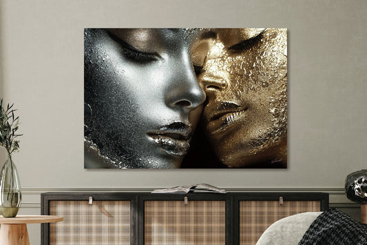 Glasschilderij Gouden/zilveren vrouwen 160x110 cm