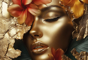 Glasschilderij Gouden vrouw in setting 160x110 cm