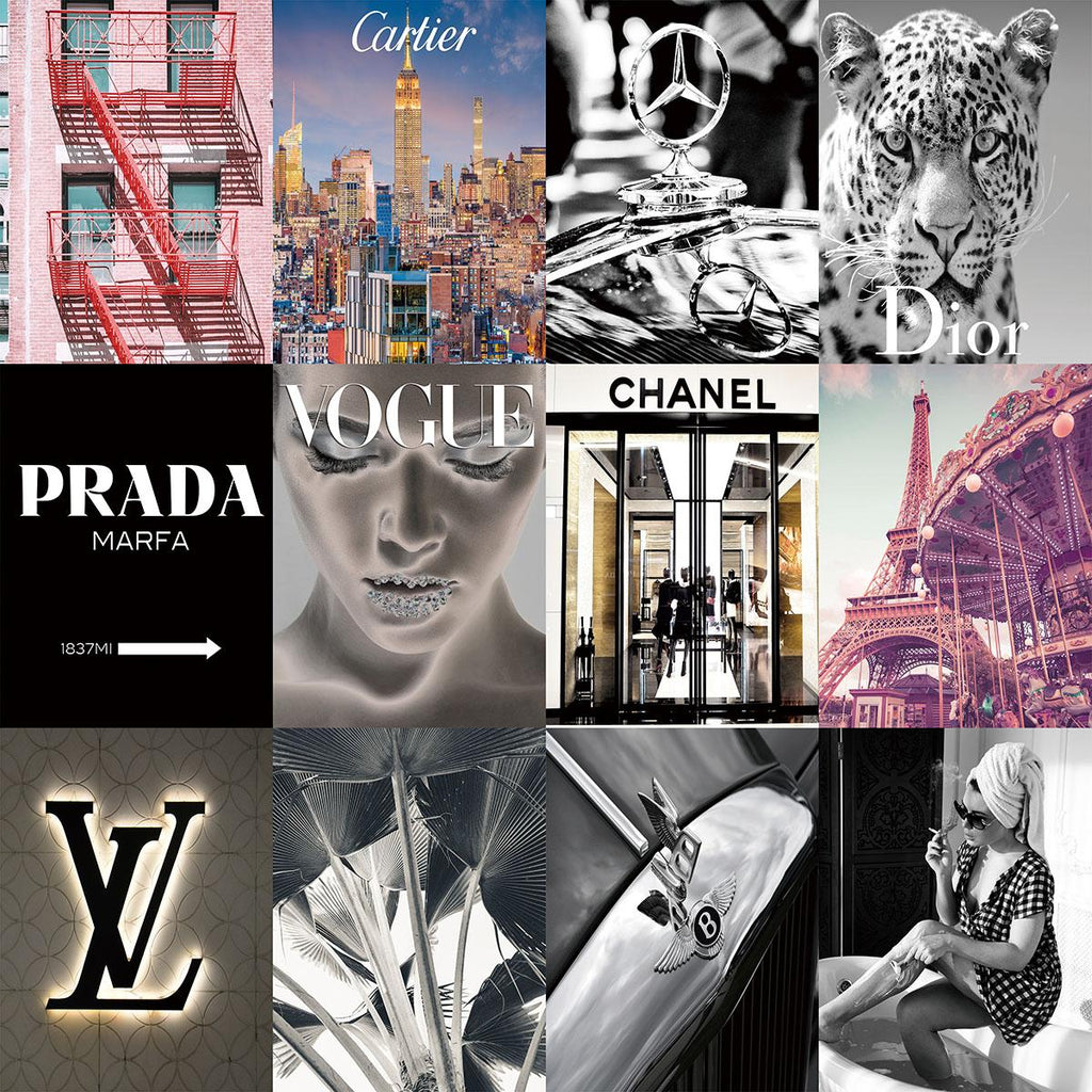 Glasschilderij fashion merken Gucci/Louis Vuitton/Chanel/Prada 3D 120x120cm