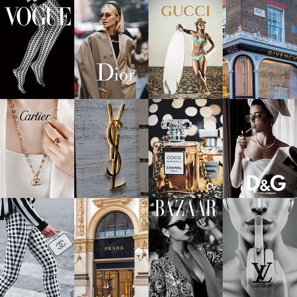 Glasschilderij fashion merken Gucci/Louis Vuitton/Chanel/Prada 3D 120x120cm