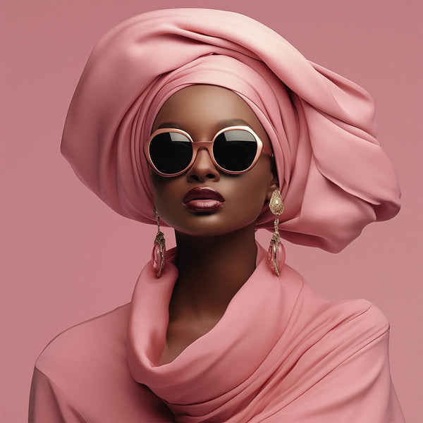 Glasschilderij Vrouw roze gekleed met roze achtergrond 3D 120x120 cm