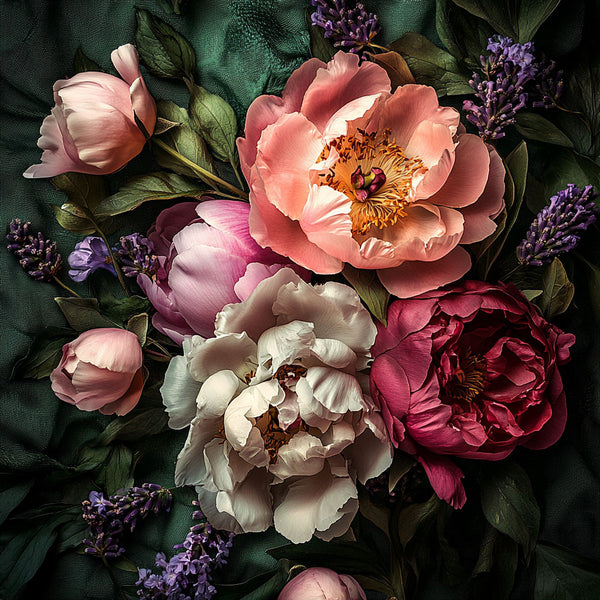 Glasschilderij grote gekleurde bloemen met uniek 3D reliëf 120x120 cm