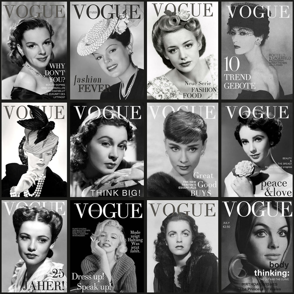 Glasschilderij Modeblad collage met uniek 3D reliëf 120x120 cm