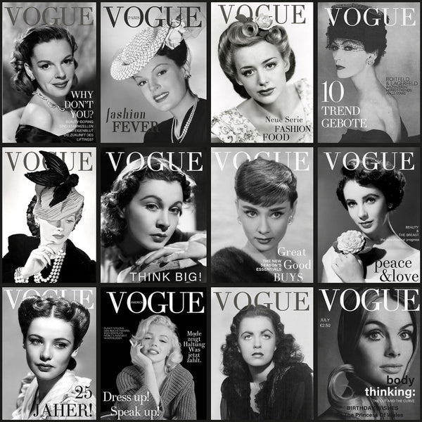 Glasschilderij Modeblad collage met uniek 3D reliëf 120x120 cm