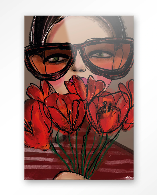 Glasschilderij "Poppy" Urban Cotton - Leverbaar in verschillende afmetingen