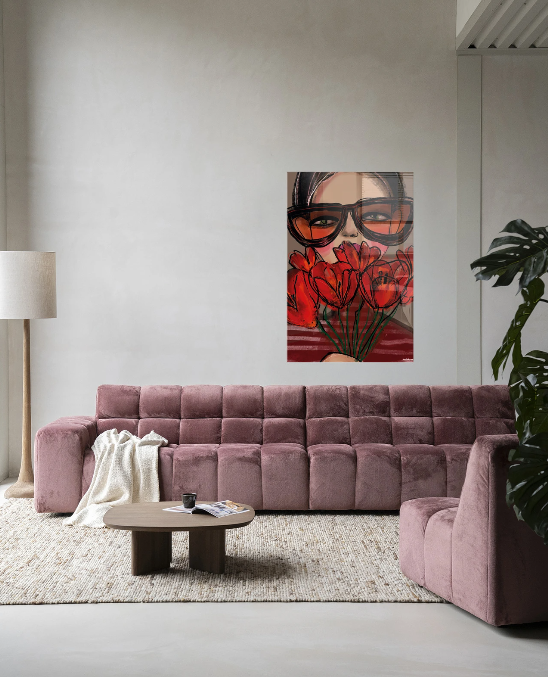 Glasschilderij "Poppy" Urban Cotton - Leverbaar in verschillende afmetingen