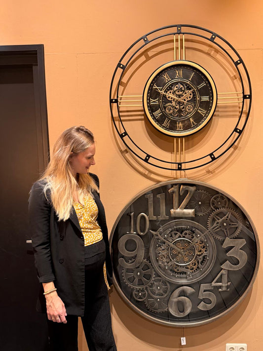 Ronde radar Wandklok Countryfield "Halliwell'' XXL zwart/goud Ø 90 cm