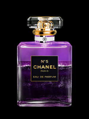 Glasschilderij parfumfles Chanel paars goudfolie 60x80 cm