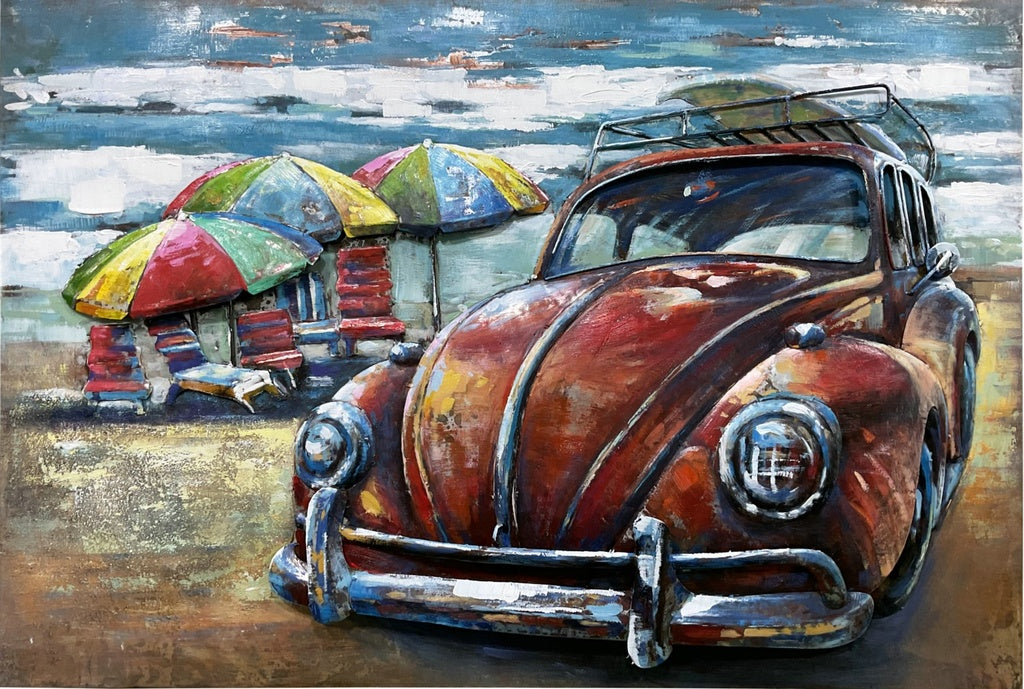 3D schilderij metaal Duitse rode auto metaal 120x80 cm