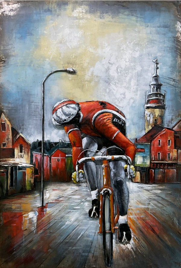 3D schilderij metaal wielrenner 80x120 cm