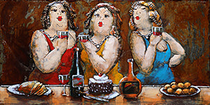 3D schilderij metaal drie dikke dames 80x40 cm