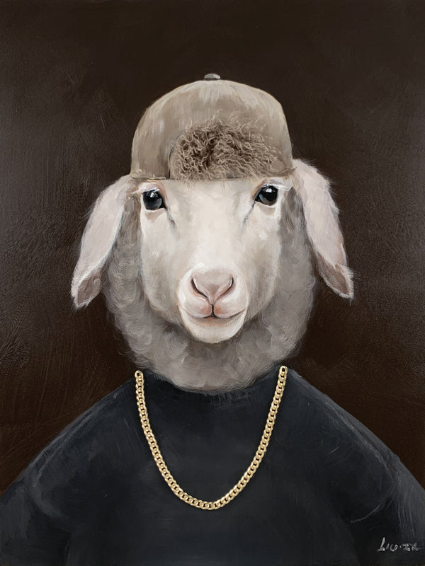 Aaibaar Olieverfschilderij met imitatiebond Schaap 75x100 cm