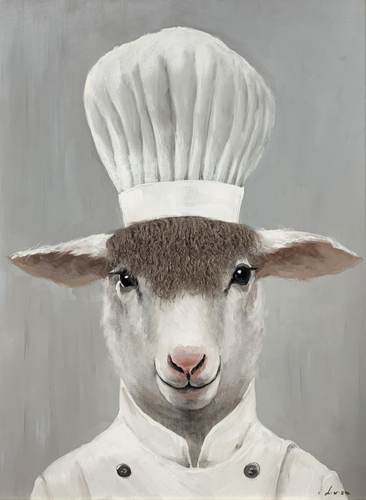 Aaibaar Olieverfschilderij met imitatiebond Chef schaap 75x100 cm van Ter Halle