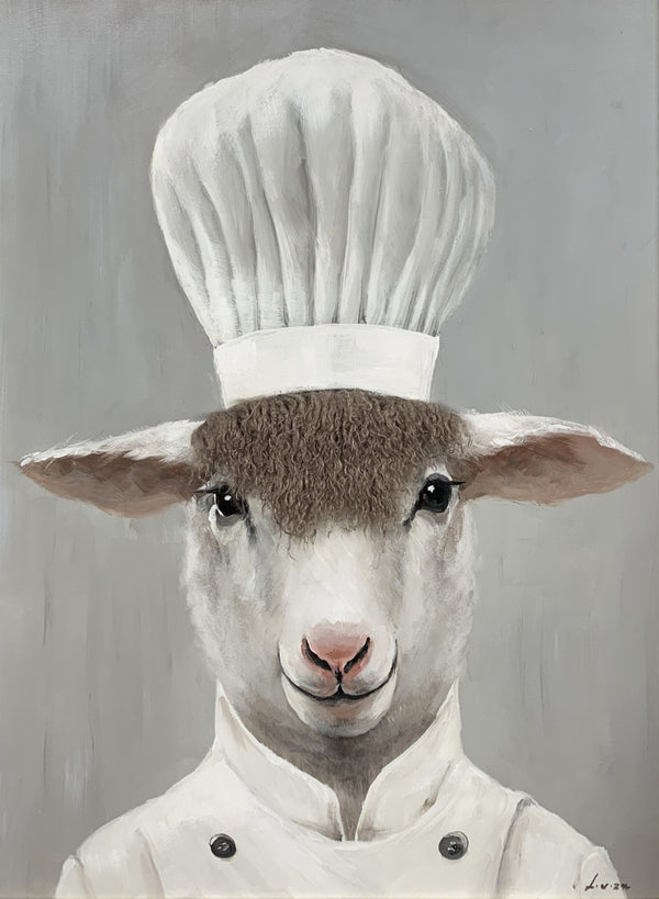Aaibaar Olieverfschilderij met imitatiebond Chef schaap 75x100 cm