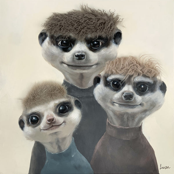 Aaibaar Olieverfschilderij met imitatiebond  Stokstaartjes 80x80 cm