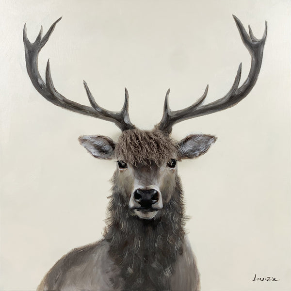 Aaibaar Olieverfschilderij met imitatiebond Hert 80x80 cm
