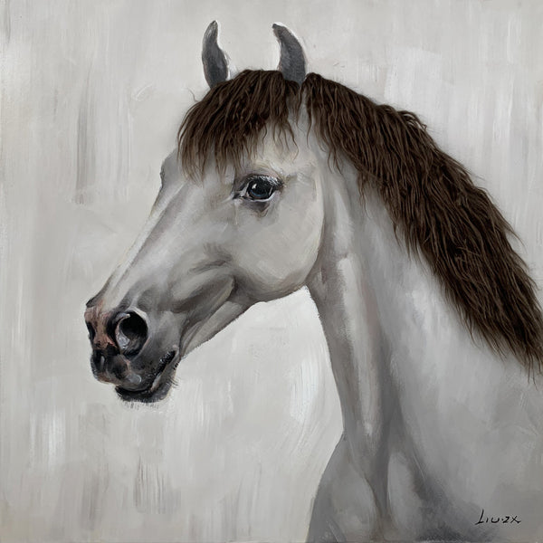 Aaibaar Olieverfschilderij met imitatiebond Paard 80x80 cm