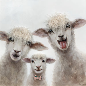 Aaibaar Olieverfschilderij met imitatiebond schapen 80x80 cm