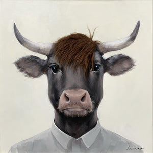 Aaibaar Olieverfschilderij met imitatiebond koe in pak 80x80 cm