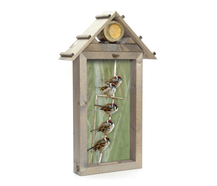 Vogelvoederlijst peanut large (36x60 cm) - 5 mussen in riet (Magazijn sale)